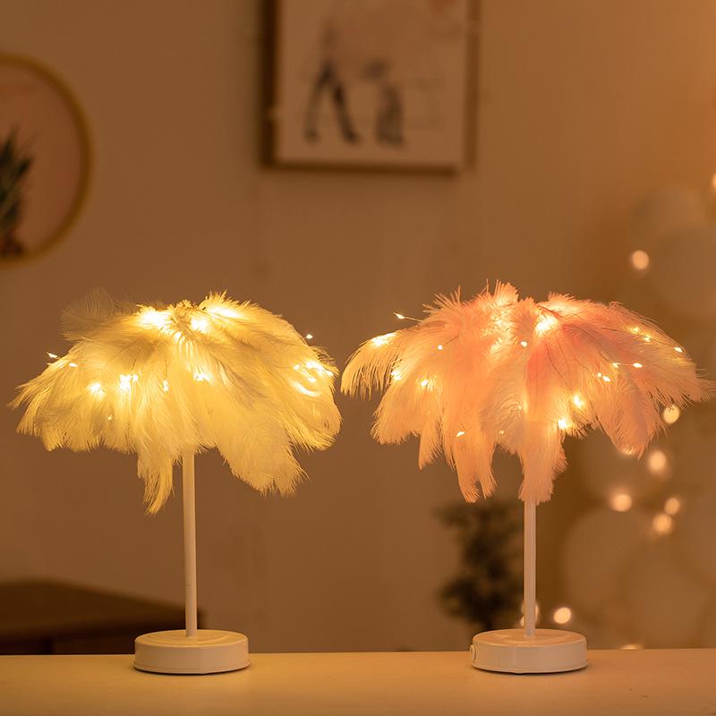 New Year Girl Table Lamp - Trendy Night Light, Birthday Gift, Room Decoration, Feather Lamp