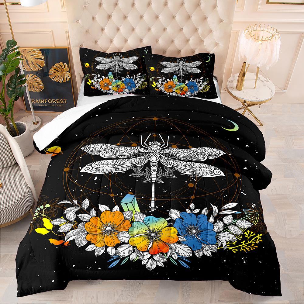 

Fat Quilt Skull Three-Piece Digital Printing Feather Silk Cotton Quilt Twin 172 * 218 Pillowcase 50 * 75