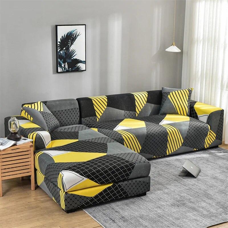 Geometric Printed Couch Cover Sofa Cover Elastic Slipcovers for Pets Chaselong Protector L Shape Anti-dust Machine Washable 1PC