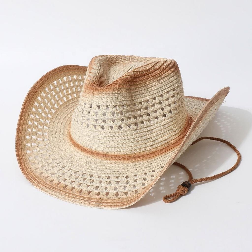 Hot Hollow Out Western Cowboy Summer Outdoor Sun Breathable Straw European and American Top Hat