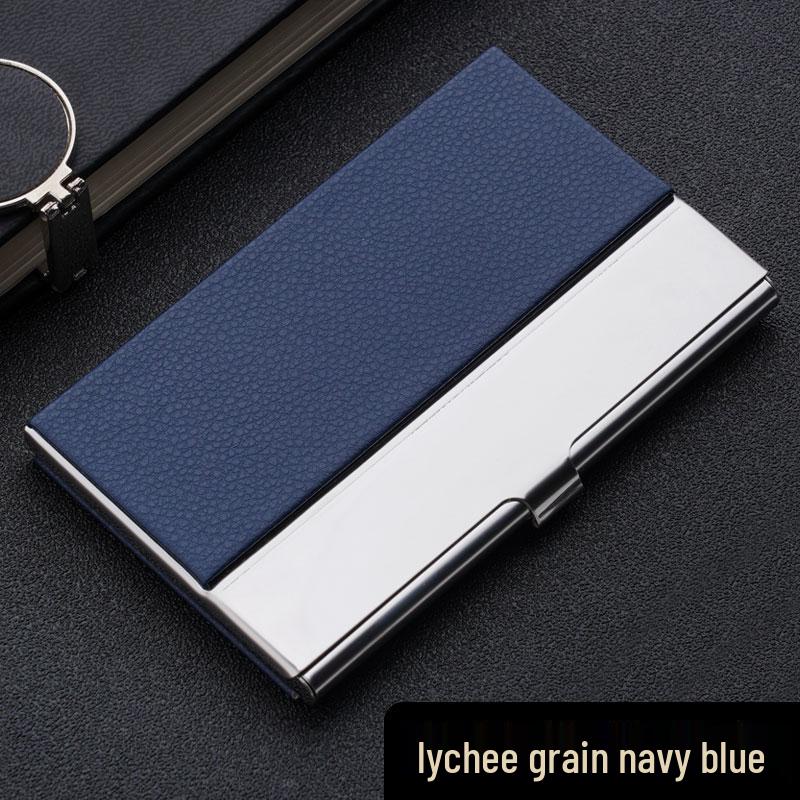 Men's and Women's Portable Stainless Steel Leather Business Card Holder