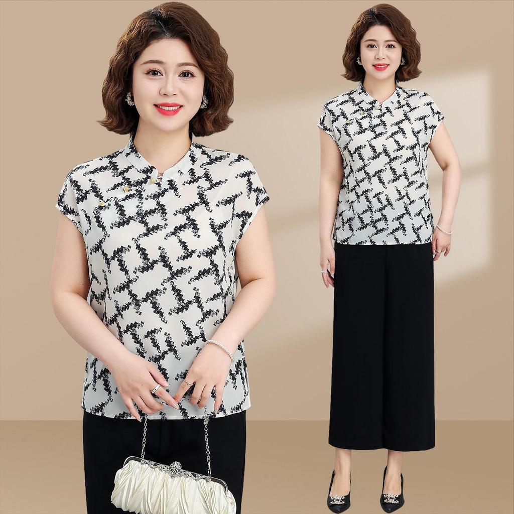 2026 Stylish Printed Short-Sleeve Top for Middle-Aged and Elderly Women - Loose, Slimming, Versatile.