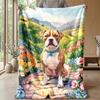 Dog and Flower Pattern Theme Blanket Lightweight Warm Flannel Blanket Decorative Throw Blanket for Home Decoration