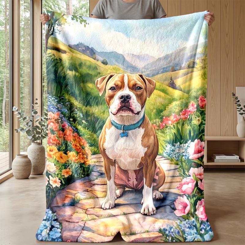 Dog and Flower Pattern Theme Blanket Lightweight Warm Flannel Blanket Decorative Throw Blanket for Home Decoration