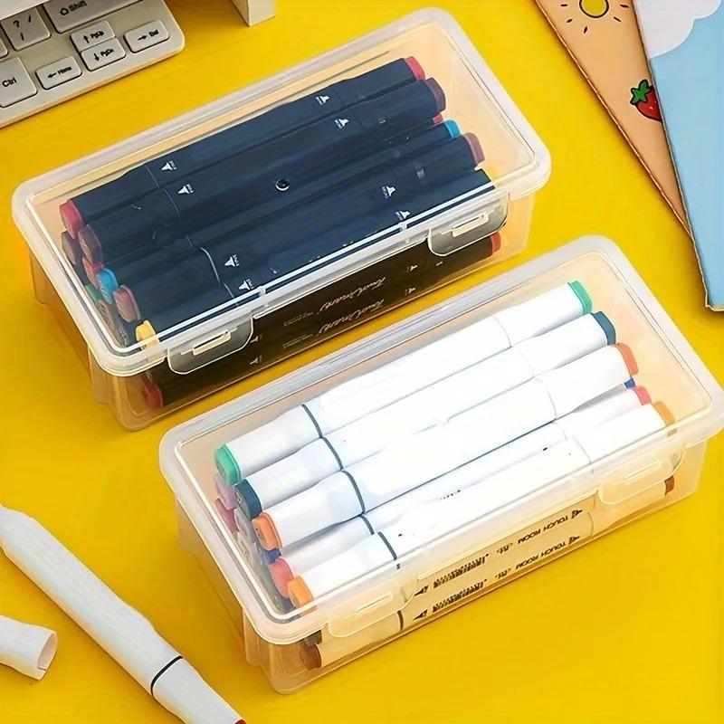 Non-Toxic 2Pcs Large Capacity Transparent Plastic Pencil Boxes Portable Tension Mount Storage Organizer For Oil Pastels Crayons