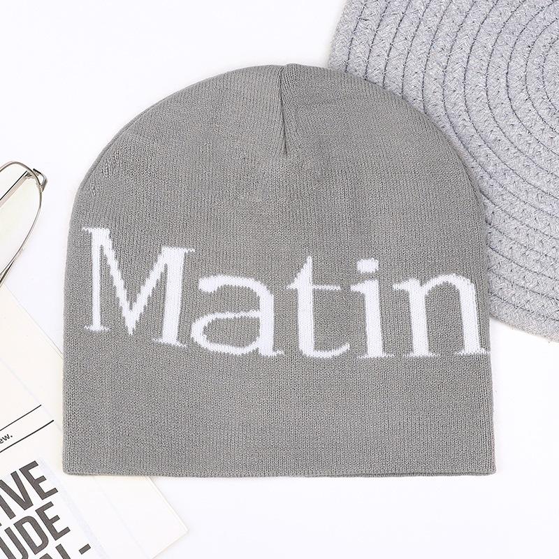 Wool hat autumn and winter letter black men and women versatile warm new street knitted hat trendy gray cold hat