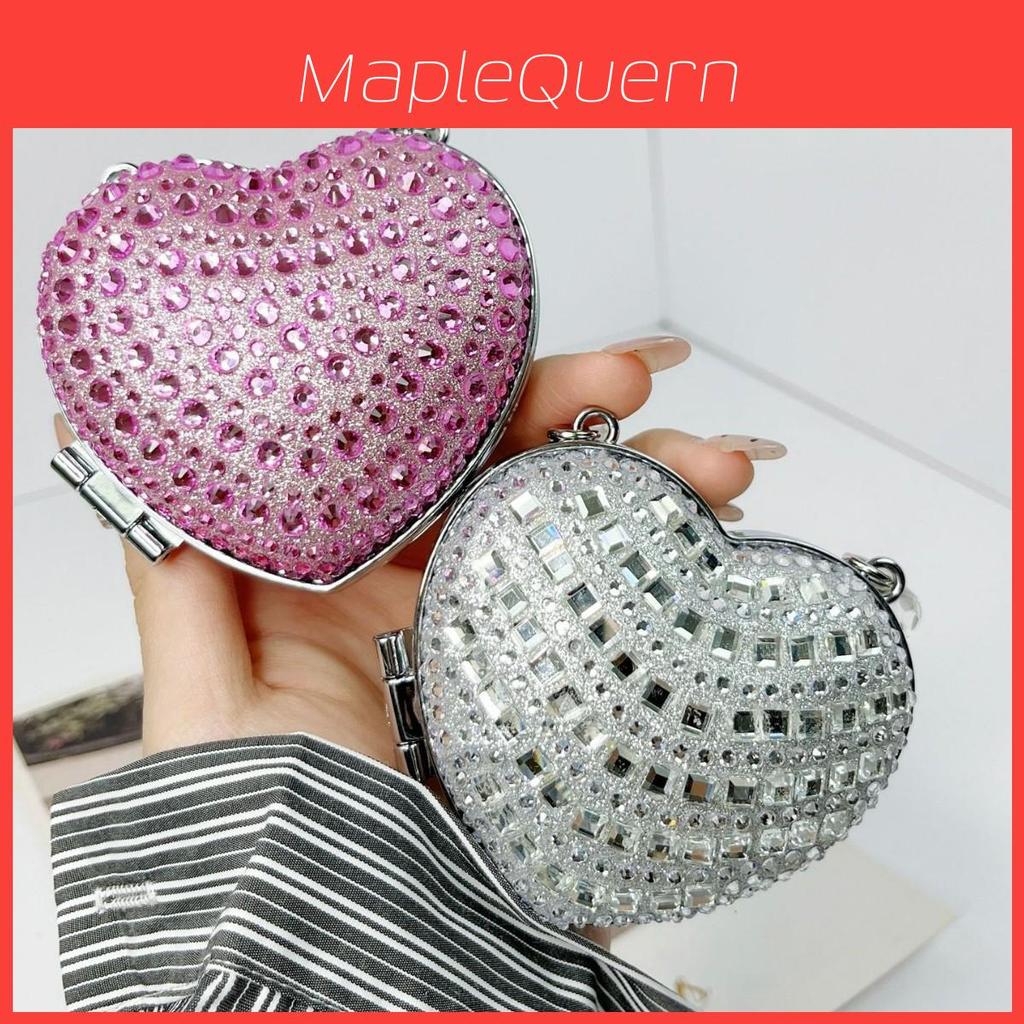 Acrylic Mini Heartshaped Box Bag With Sparkling Crystals And Magnetic Closure For Daily Use