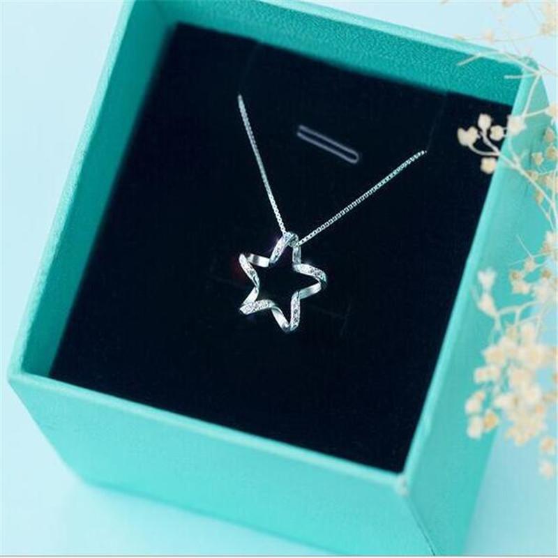 Exquisite 925 Sterling Silver Jewelry Simple Wild Five-pointed Star Crystal Zircon Female Pendant Necklaces   HZX196