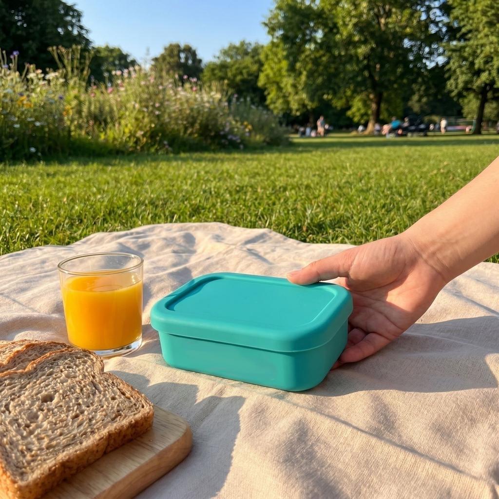 Small Silicone Food Storage Container with Airtight Lid for Lunch Bento and