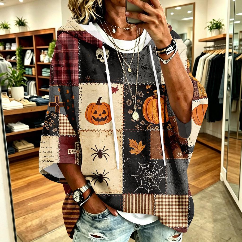 Women's Halloween Print Hoodie Loose Fit Casual Pullover