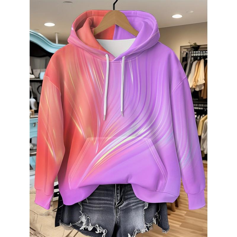 Womens Oversized Hooded Long Sleeve Sweatshirt With Floral Plaid Print Comfortable Breathable Casual Top