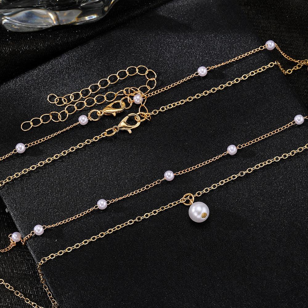 European and American New Pearl Fringed Pendant Stacked Wind Double Necklace Women's Fashion Versatile High-end Sense Necklace