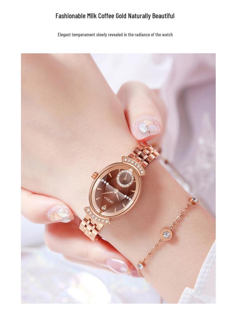 ORSGA Women's Oval Diamond-set Fashion Watch with Prismatic Mirror and Quartz Movement