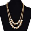 Women'S Double Layers Mesh Chain Round Faux Pearl Ball Charms Necklace