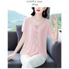 Women's Pink Short Sleeve Blouse Ruffled Tie Front Chiffon Loose Casual Daily Elegant Office Top