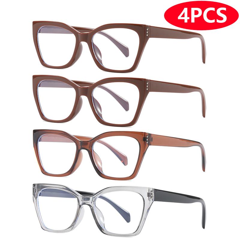 1/4pcs/6pcs Cat Eye Leopard Glasses Frame Sets Women Men Oversized Anti Blue Light Flat Mirror Unisex Eyewear