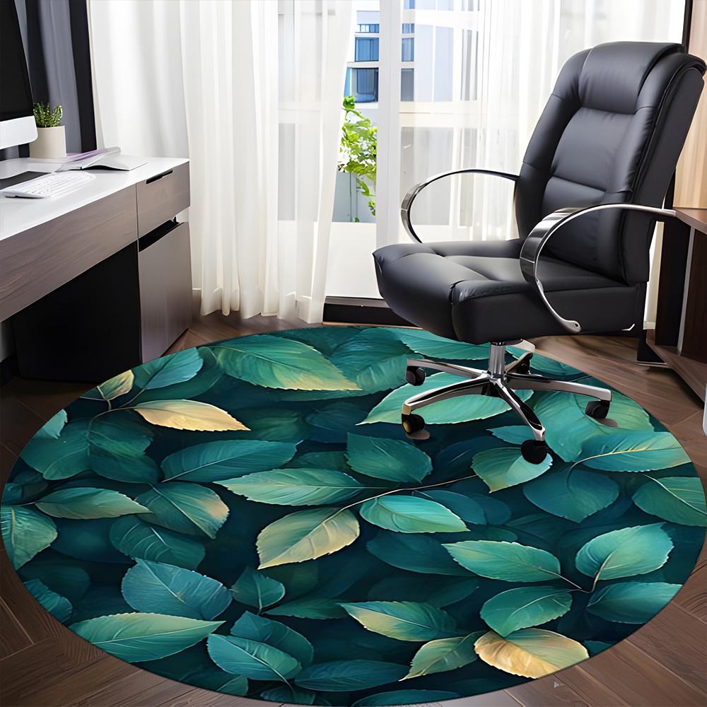 1pc Leaf Nature Office Round Area Rug, Indoor Mat Suitable ForOffice, Under Office Chairs Bedroom Living Room Home Decor, Room Decot040