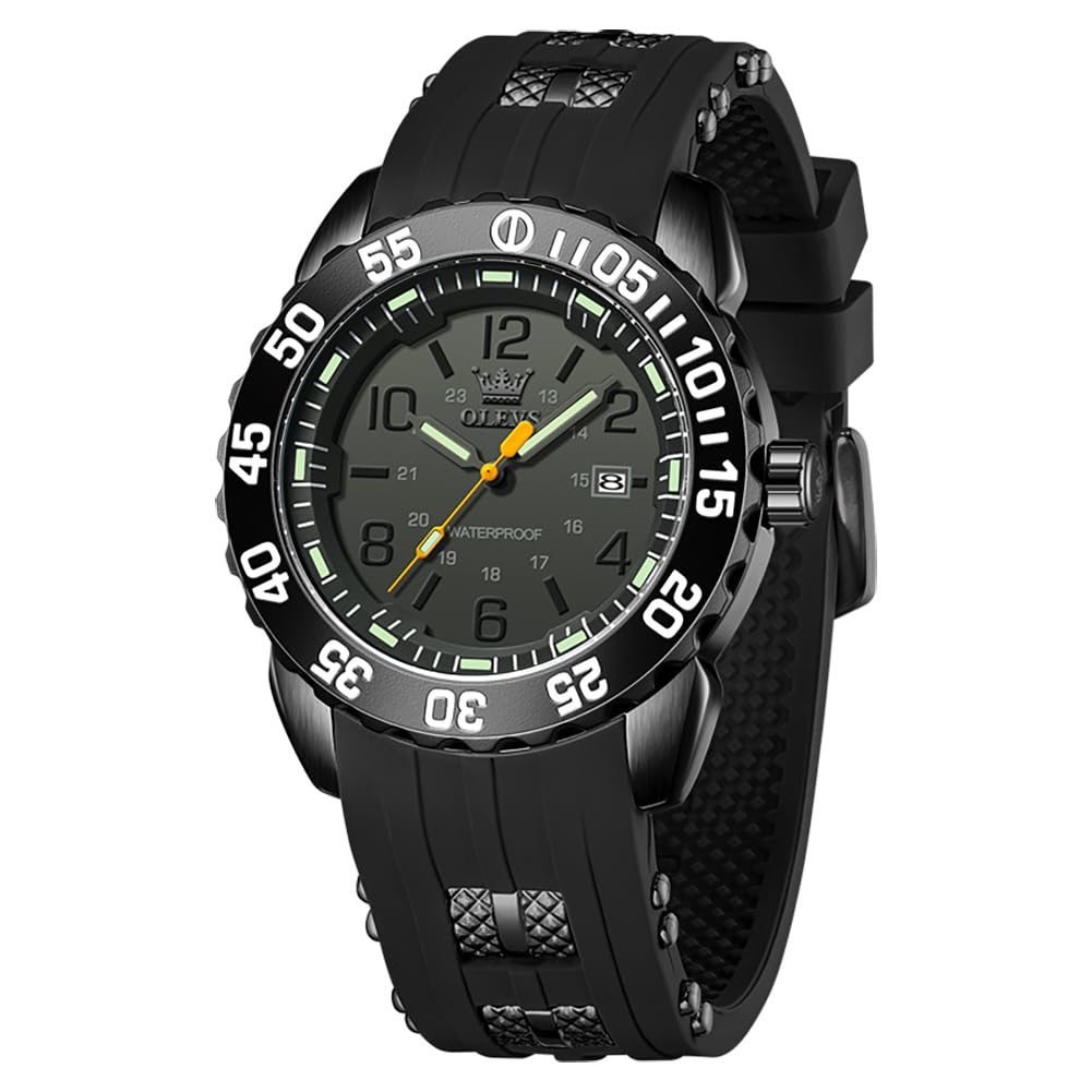 OLEVS Men's Quartz Watch 30M Waterproof Date Luminous Calendar Silicone Band Arabic Dial Easy To Read Popular Test Business Fashion Stylish Brand