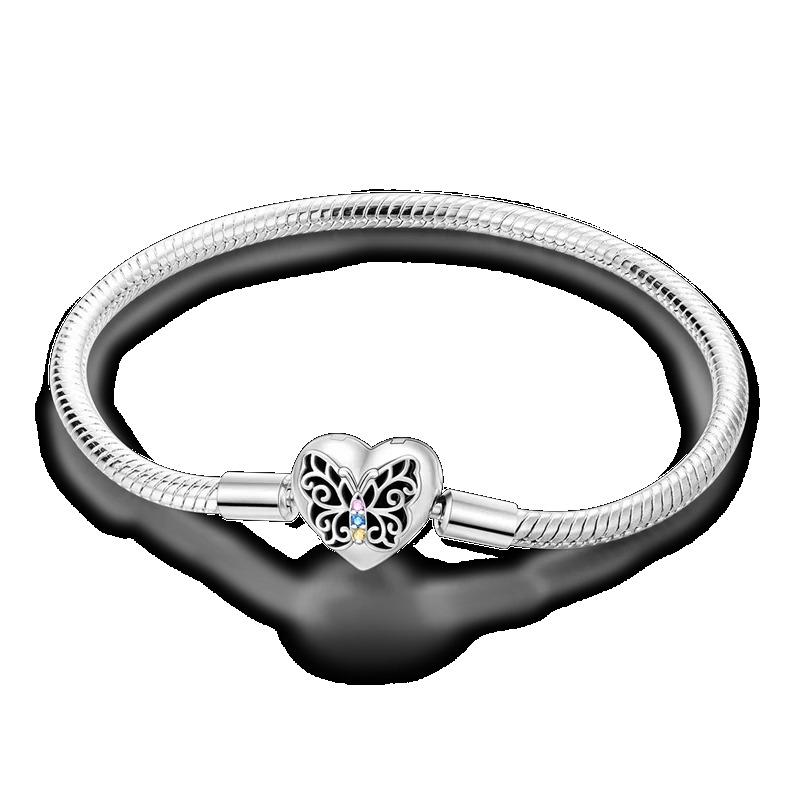 925 Silver Bracelet Butterfly Flower Clover Green Cat Claw Love Zircon Jewelry Gifts for Women 17-20CM