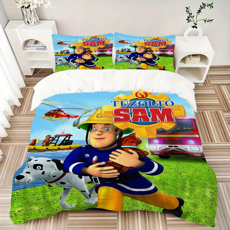 Fireman Sam'S Heroic Rescue Print 3Pcs Bedding Setduvet Cover With 2 Bedropillowcase Home Birthday Gift