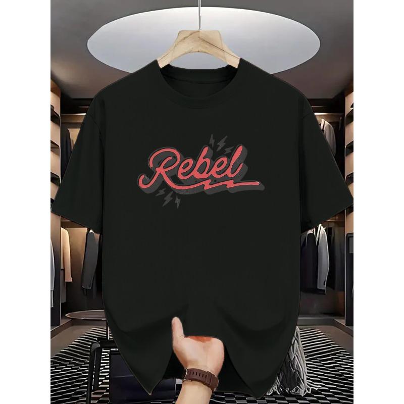 

Men S Short-sleeved T-shirt with Rebel Print, Featuring a Fashionable and Design, Suitable for Young People s Daily Wear and Sports Occasions 4XL чорний