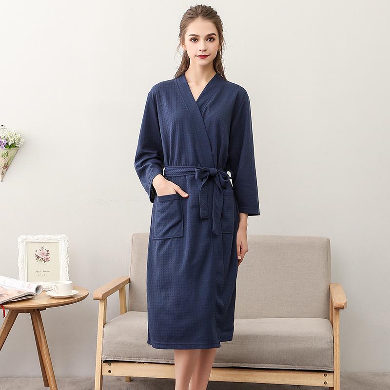 Spring-Summer Waffle Bathrobe: Unisex, Lightweight, 3/4 Sleeves, Korean Style, Absorbent