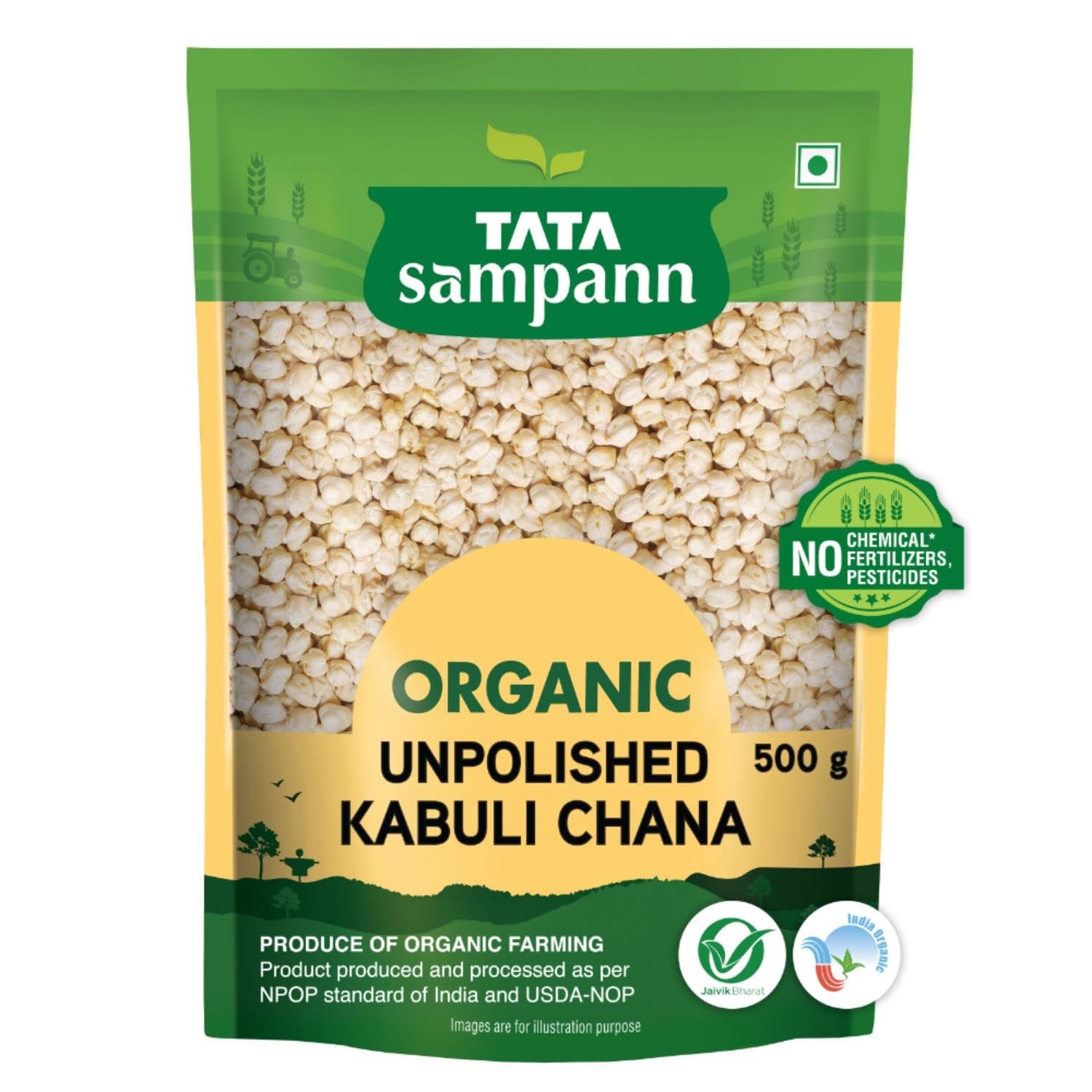 Tata Sampann Organic Unpolished Kabuli Chana 500g Pack High Protein Dietary Fibre Pulse