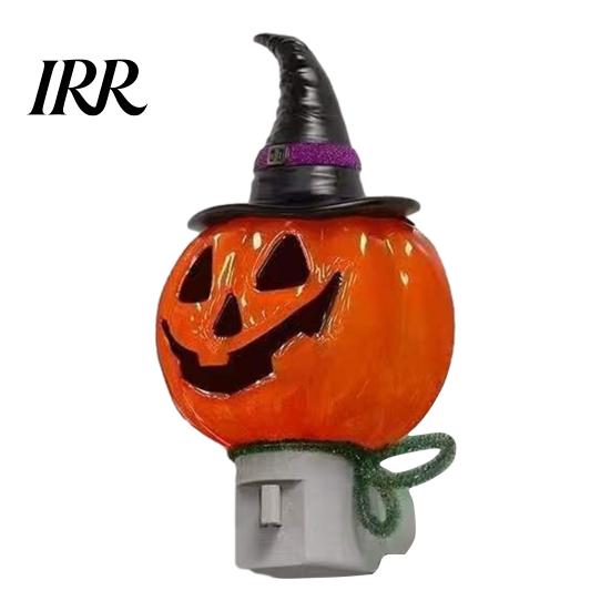 Decorative Wall Light Halloween Pumpkin Ghost Night with Witch Hat, Resin Soft Glow Plug-in LED Bedroom Light, Spooky Sconce for Party Home