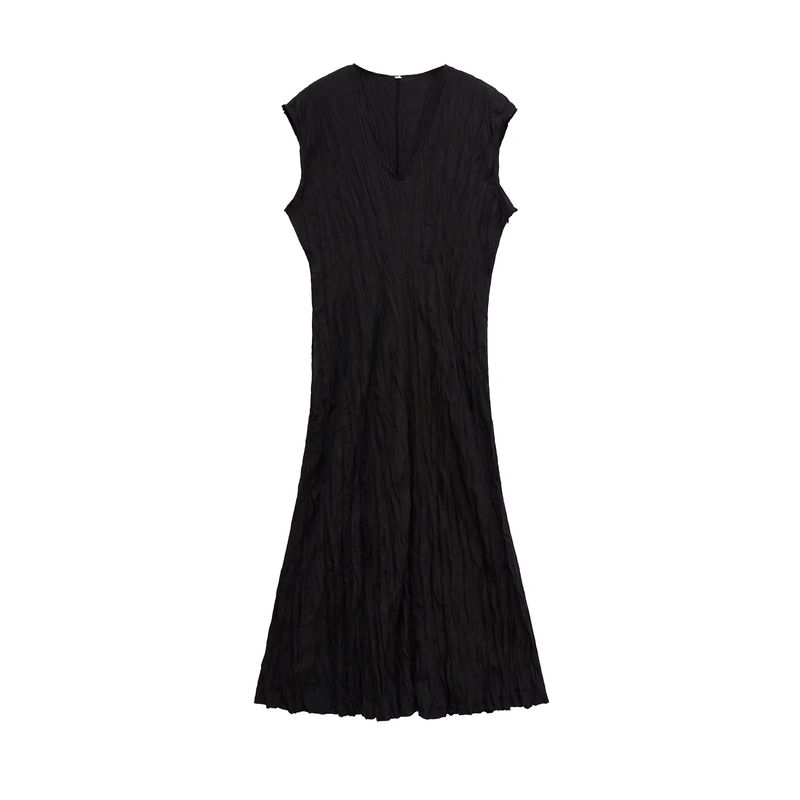 Spring and Summer New Arrival Women's Clothing Nanfa Elegant Brown Drape Elegant V Neck Pleated Mid-Length Dress 6679585