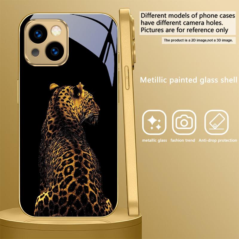 Leopard Background Black For IPhone 17Pro Max 16 17 Pro 15 Pro 14 13 Plus 12 Mini 11Pro Max XR 16E 17Air Golden Glass Phone Case