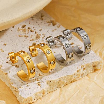 Oorbellen Roestvrij Staal Dames Luxe Kristallen Oorbellen Goudkleur Roestvrijstalen Oorbellen Eenvoudige Hip-Hop Feest Meisje Sieraden