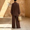 Damen Zweiteiler mit Polka Dots Langarm Locker geschnittenes Hemd mit elastischem Bund Weite Hosen Set