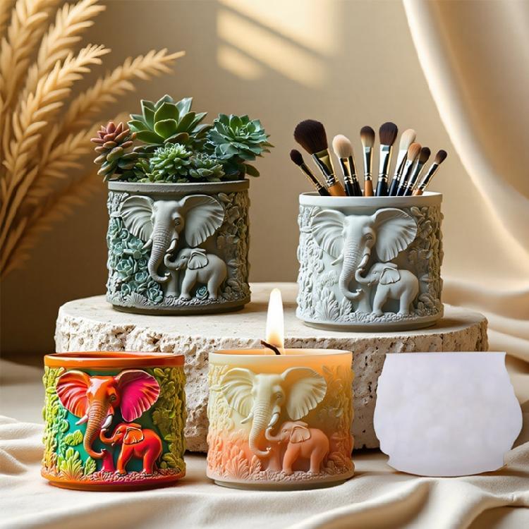 Reusable Silicone Mold with Elephant Relief Design for Resin Casting Cement Crafts and Decorative Succulent Plant Pots