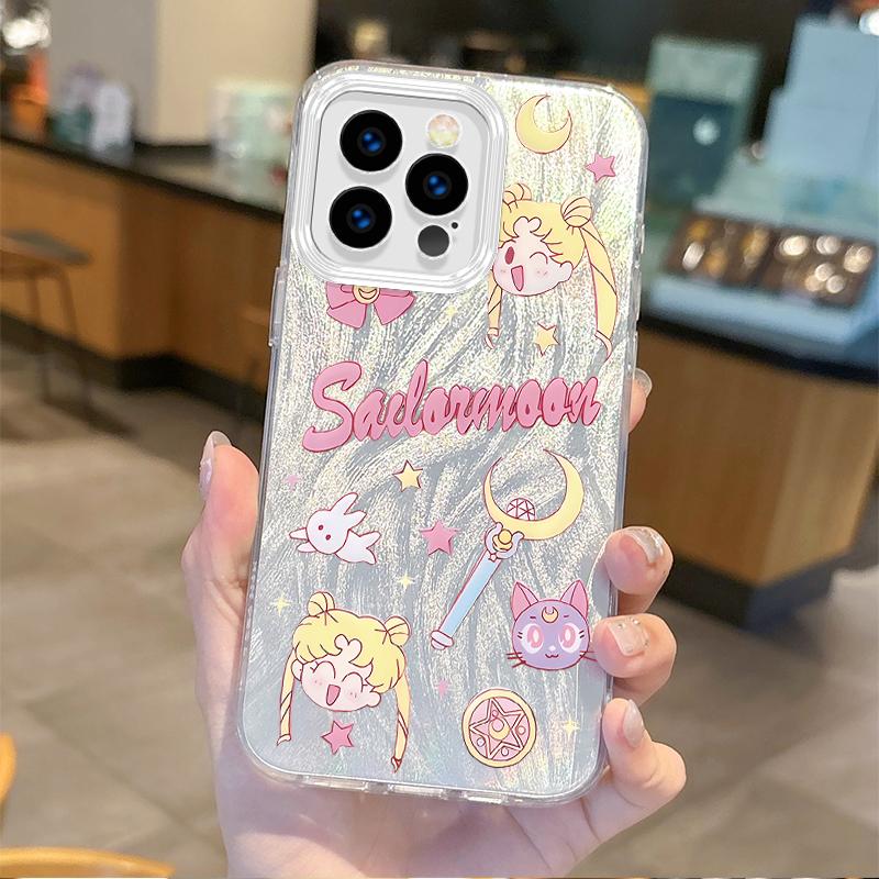 Lovely Sailors Moons Anime Gradient Phone Case for iPhone 16 15 14 13 12 11 8 7 6 Pro Max Plus XS XR Hard Shockproof Back Covers