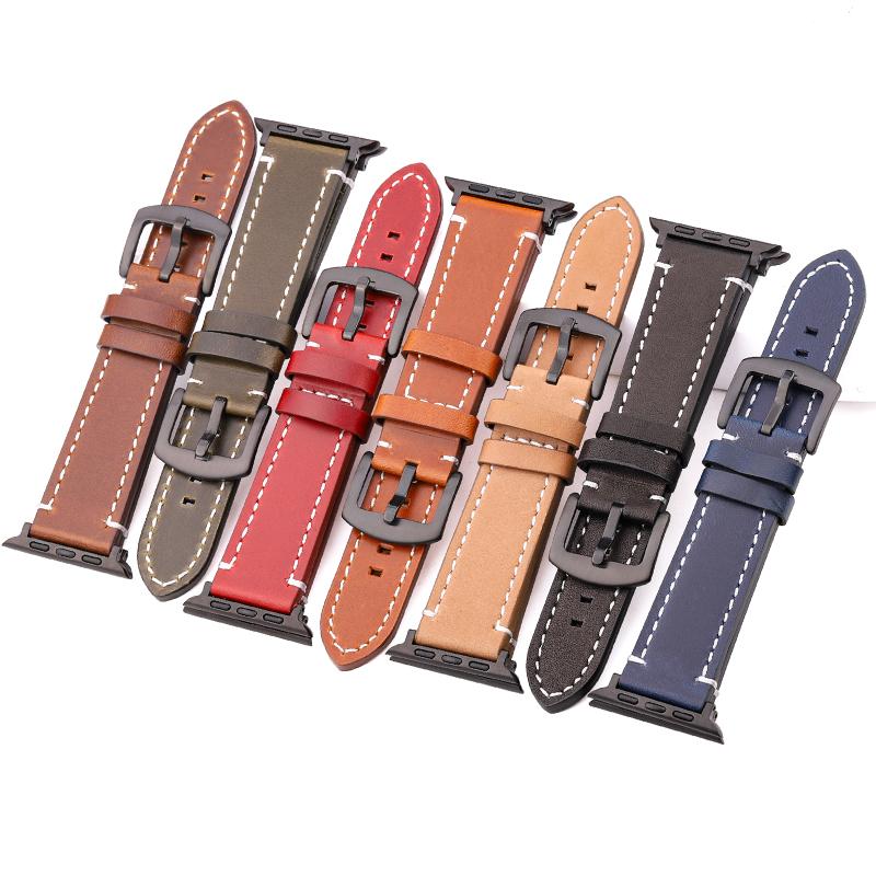 Watchband Genuine Leather Watchband For Apple Watch Band 44mm 45mm 40mm 41mm 42mm 38mm Strap Women Men Iwatch Series 7 6 5 4 Se Bracelet
