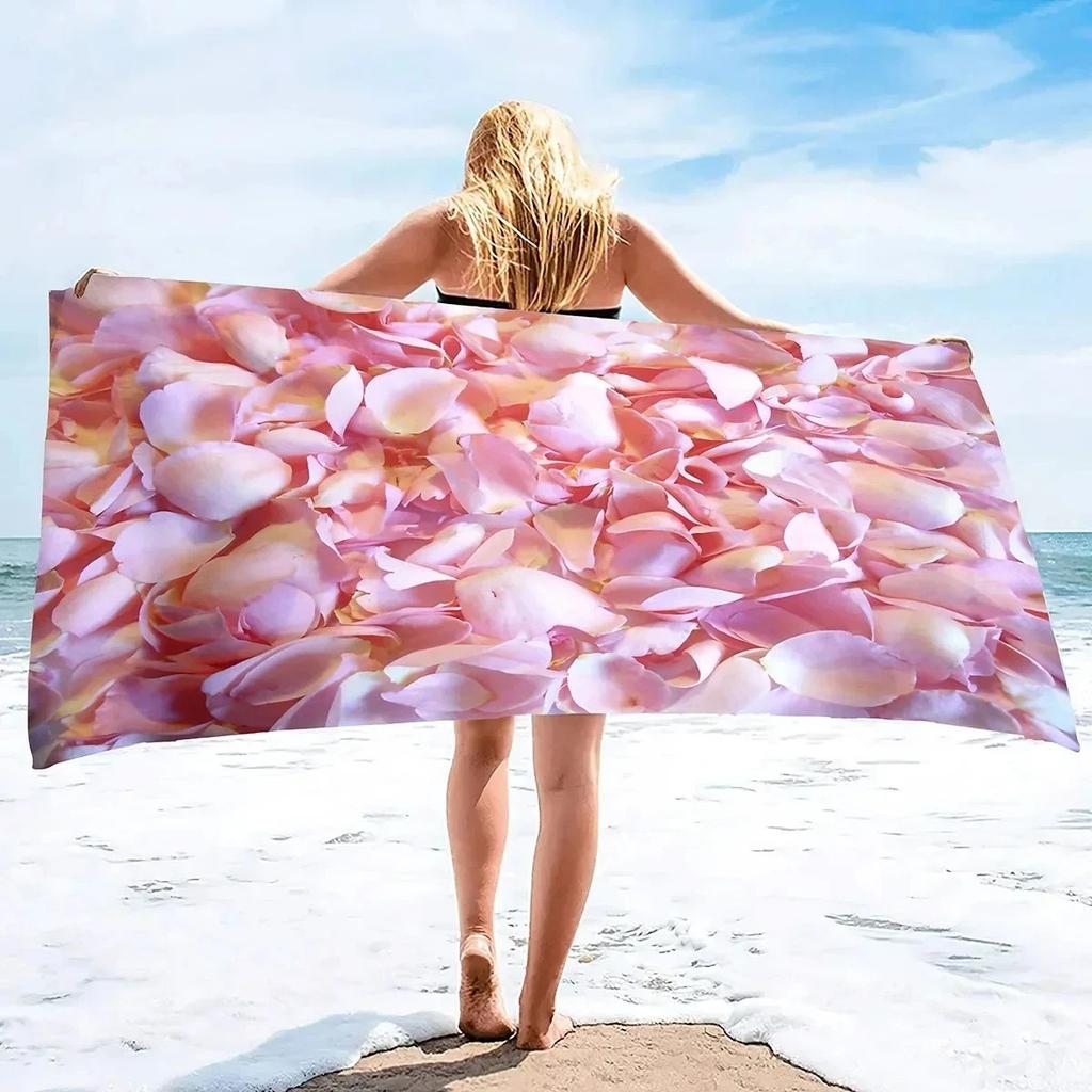 Red Petal Print Beach Towel Beautiful Flowers Girls Women Sport Pool Towels Quick Drying Bathroom Towel Camping Beach Blanket