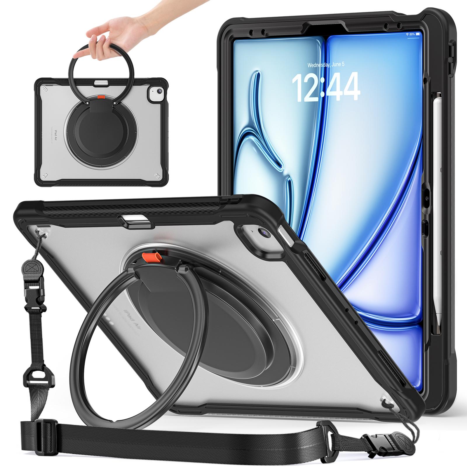 

For iPad Air 13 (2025)/(2024)/Pro 12.9 (2022)/(2021)/(2020)/(2018) Case Rotary Kickstand Cover with Shoulder Strap F