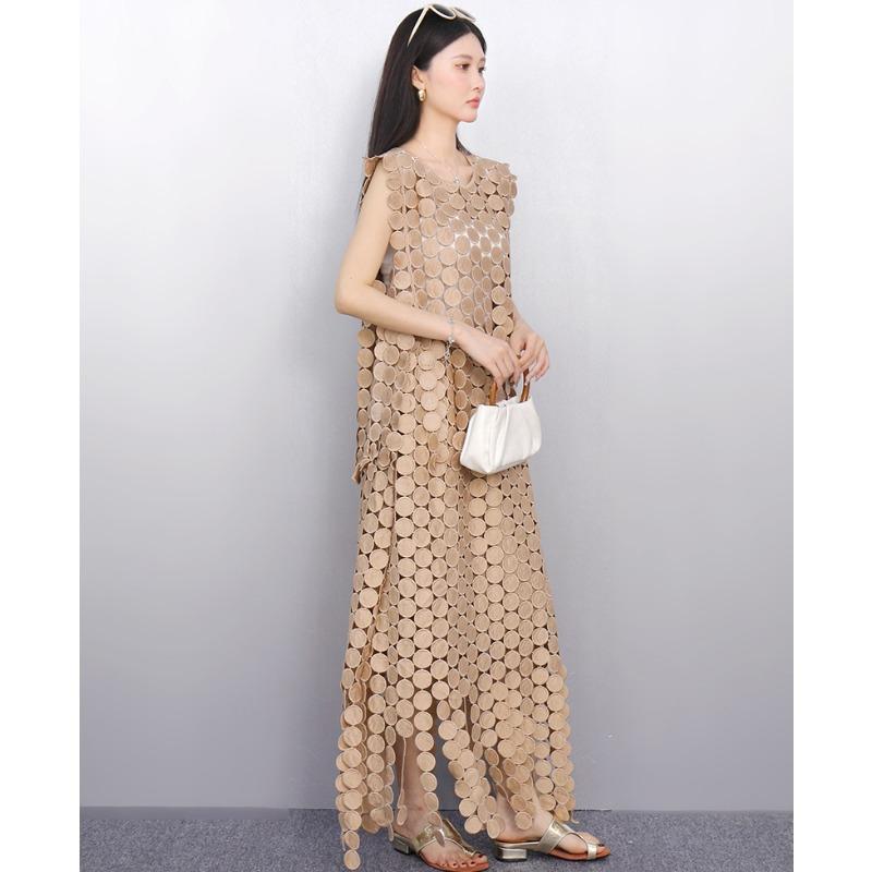 Dimanaf 2025 New Skirt Suit Women Lace Dot Knitting Hollow Out Sexy O-Neck Hollow Summer Style Tops Tees Loose Basic