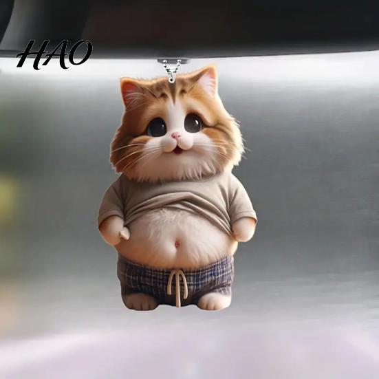 Easy to Hang Car Ornament Pot-bellied Dog Cat Hanging Home Indoor Christmas Tree Rearview Cartoon Accessory Mirror 2D Flat Acrylic Big Belly