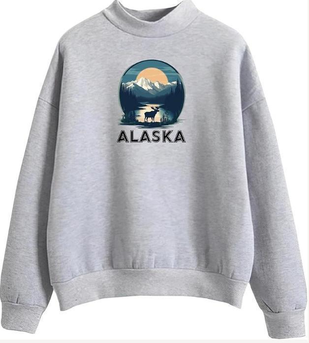 2024 ALASA Cotton Crew Neck Sweatshirt - European & American Popular Print, Casual & Versatile Loose Fit Top