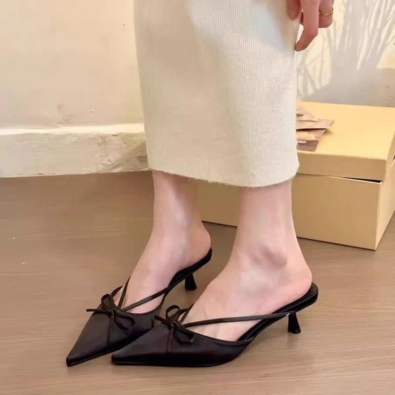 

Pointy Single-shoe Women New Spring Stiletto Sandals French with Skirt Temperament Pink High Heels Slippers Kawaii Shoes Mules 42 рожевий