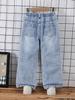 Single-piece Set of Trendy Ripped Denim Wide-leg Jeans for Boys, Perfect for Spring and Summer.
