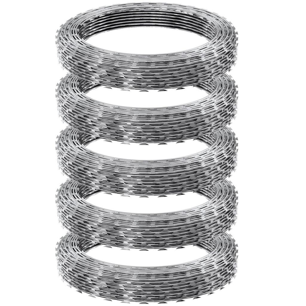 Razor Wires, 246 ft Razor Barbed Wire, 5 Rolls Razor Wire Fencing Razor Fence, Razor Ribbon Barbed Wire Galvanized Razor Wire Fence, Rolls Razor for