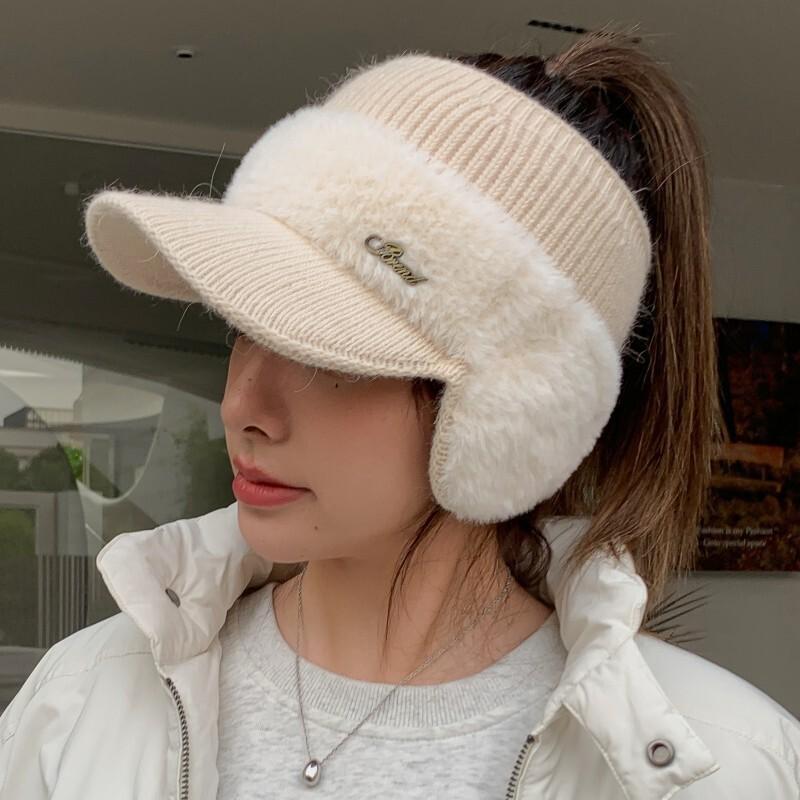 Winter Warm Ear Protection Knitted Cap Women's Foreign Style Fashion Korean Version Versatile Spring and Autumn Empty Top Baseball Cap Tide