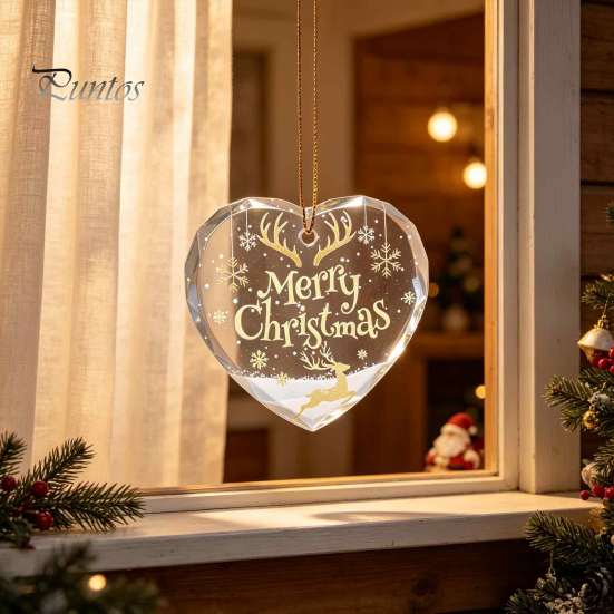 Warm Atmosphere Seasonal Decor Heart Shaped Christmas Ornaments, Crystal Santa Winter Scene Hanging Ornament, Transparent Holiday Ornaments Xmas Tree