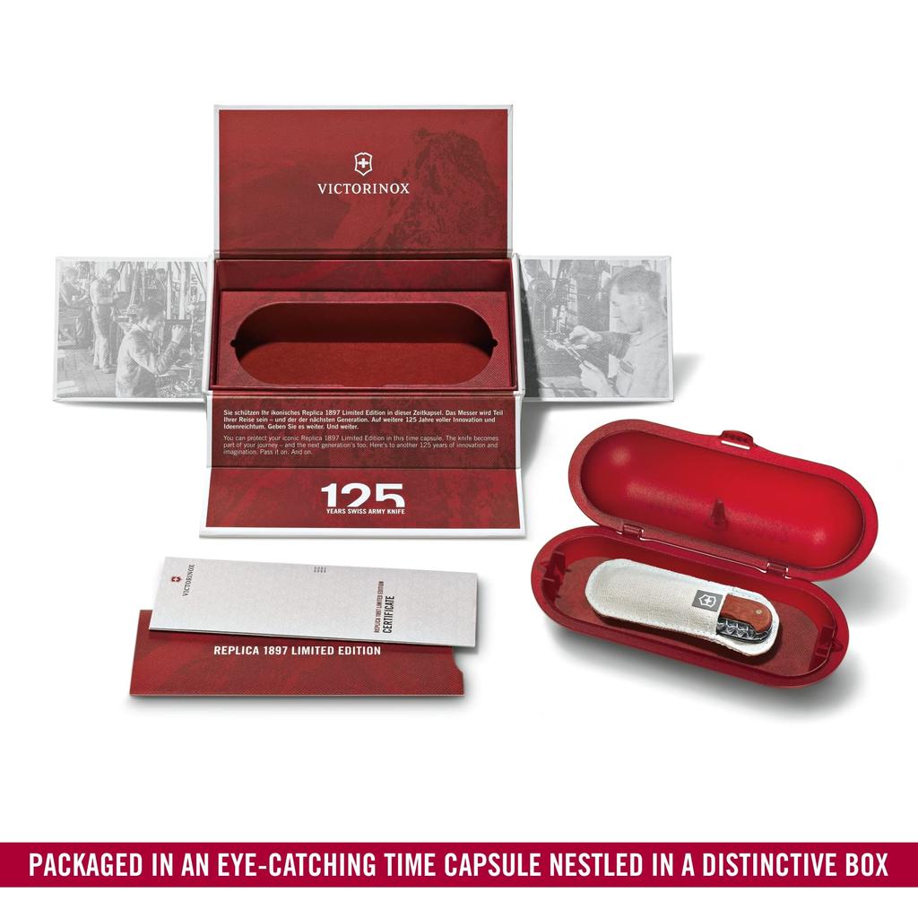 VICTORINOX 125 let stará historická ikona reprodukce nože Replika 1897 Limitovaná edice sériové číslo Dárek Červená 91mm [Včetně záruky]