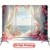 2D Flat 1pc Spring Rose Castle Window Scene Polyester Background - Indoor and Outdoor Party and Festival Decoration