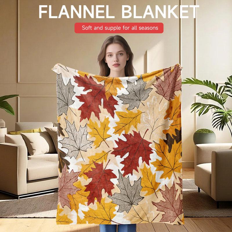 Cozy Autumn Leaves Flannel Blanket, Soft and Versatile Blanket with Bright Autumn Maple Leaf Design for Home, Office or Camping