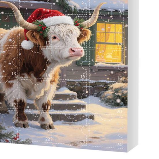 Scottish Highland Cow Advent Calendar Christmas 24 Days Funny Cow Countdown 2D Design Holiday