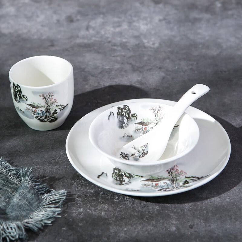 Chinese Style Ceramic 4-Piece Dining Set with Teacup